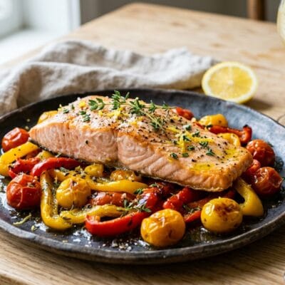 Salmone al Forno con Peperoni e Pomodorini Confit