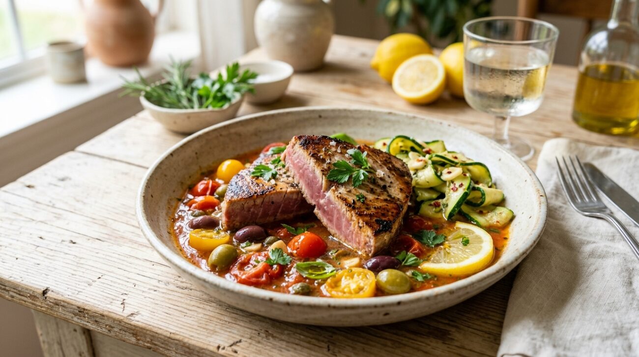 Tonno Fresco all’Acqua Pazza con Zucchine Croccanti