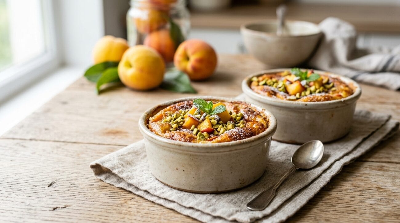 Tortini di Ricotta e Pesche al Forno con Pistacchi