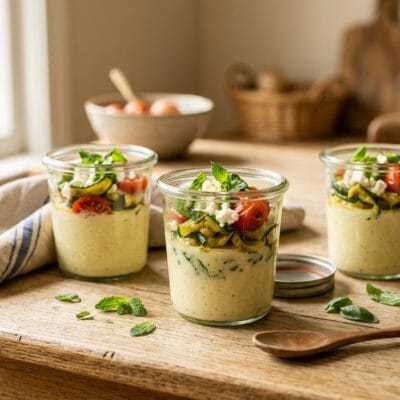 Uova al Vapore in Vasetto con Zucchine, Feta e Menta