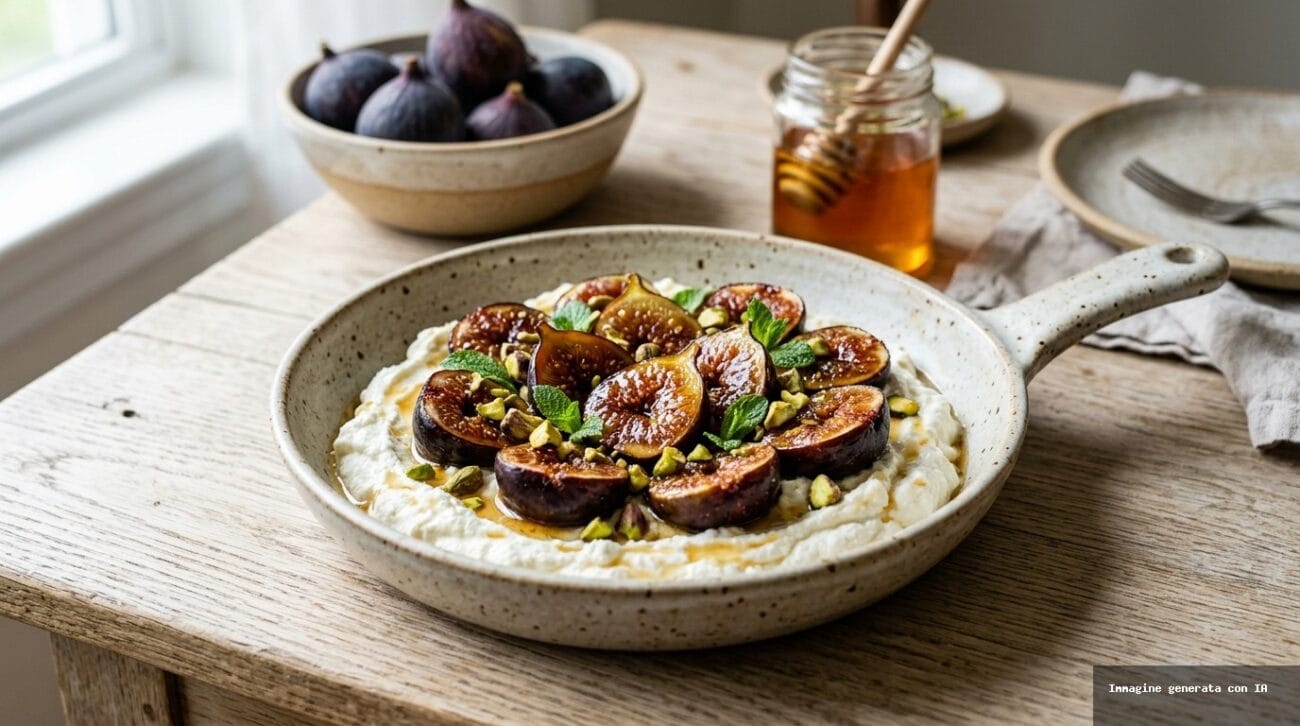 Fichi Caramellati In Padella Con Crema Di Ricotta E Pistacchi