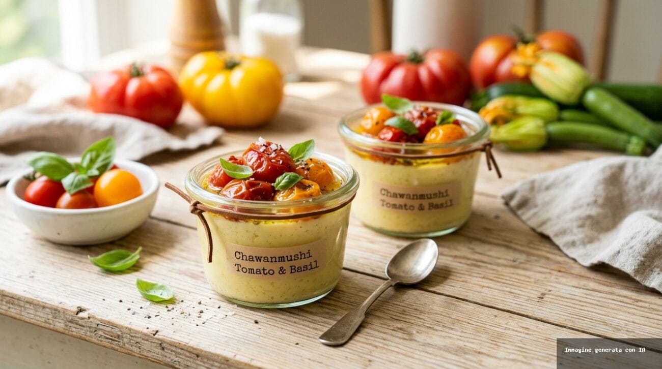 Flan di Uova al Vapore con Zucchine e Pomodorini Confit