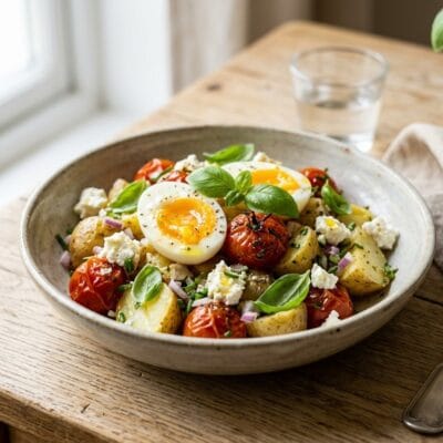 Insalata Affumicata di Uova, Patate Novelle e Pomodorini Confit