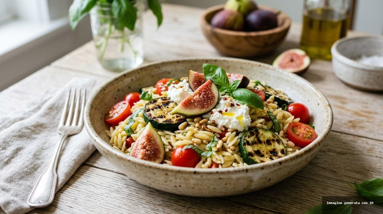 Insalata di Pasta Integrale con Ricotta, Fichi e Zucchine Grigliate