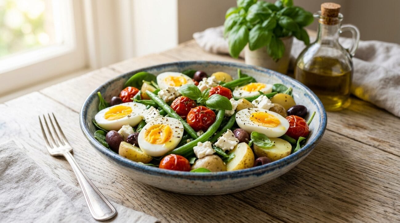 Insalata Tiepida di Uova Sode, Fagiolini e Pomodorini Confit