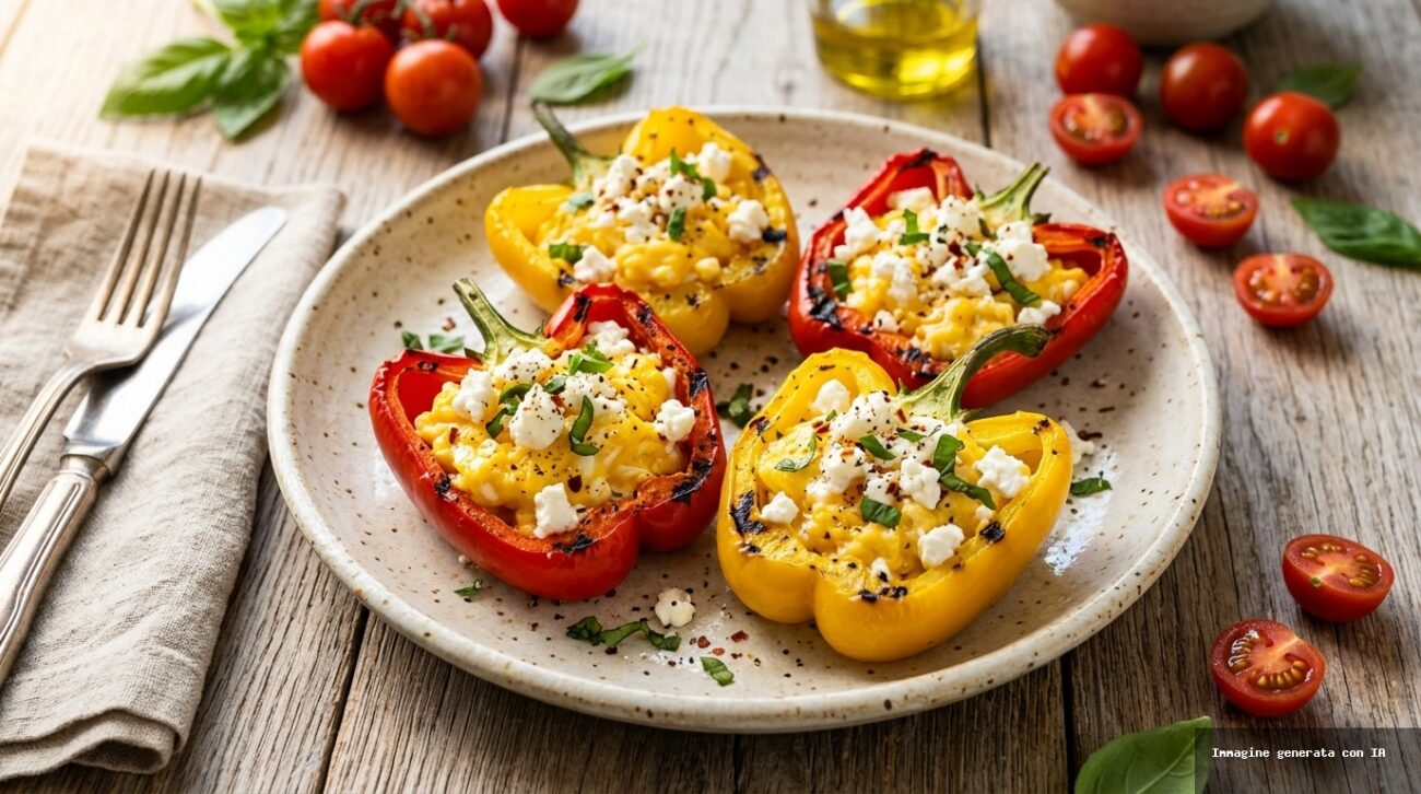 Nidi Di Peperoni Grigliati Con Uovo E Feta