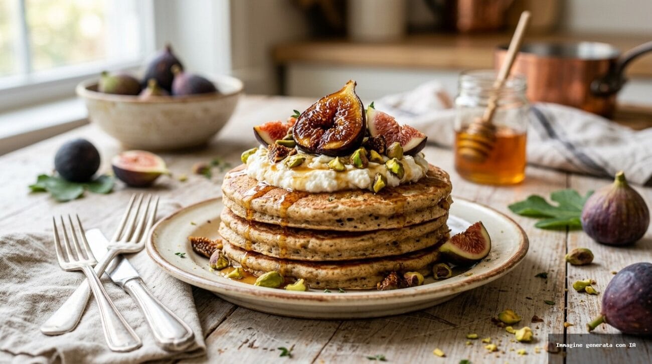 Pancake Proteici alle Uova con Fichi Caramellati e Ricotta