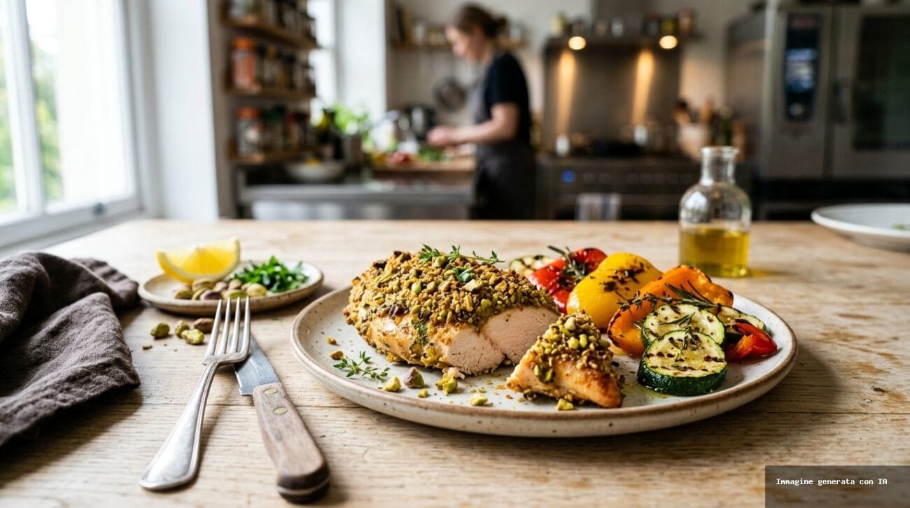 Pollo Croccante al Pistacchio con Peperoni e Zucchine in Friggitrice ad Aria