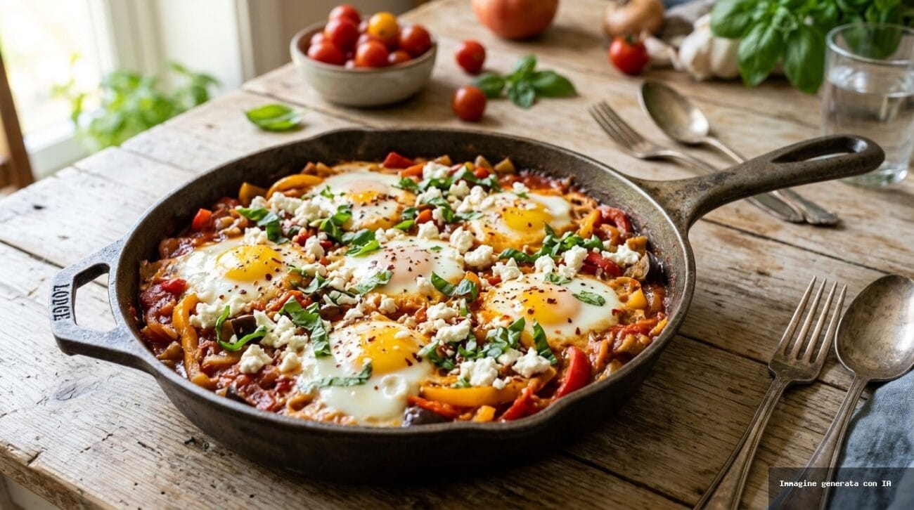 Shakshuka Express in Padella con Peperoni e Melanzane