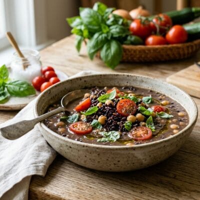 Zuppa Di Riso Venere Ceci E Pomodorini