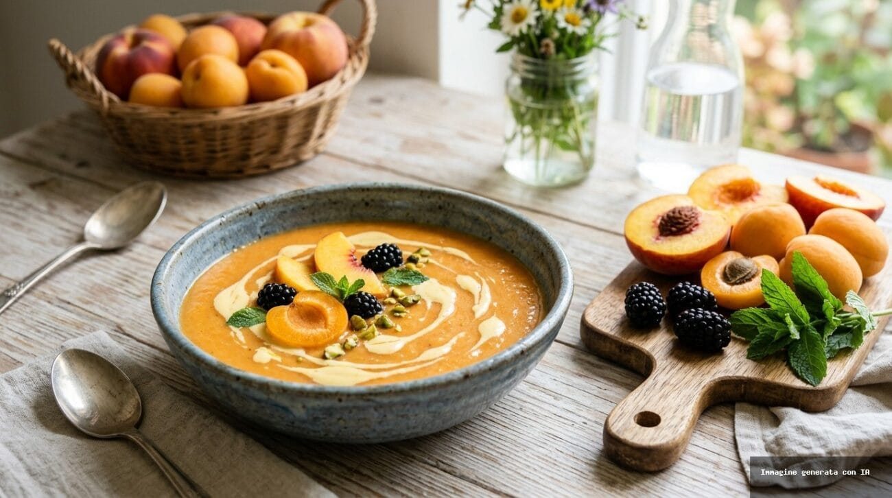 Zuppa Fredda di Pesche con Crema all’Uovo