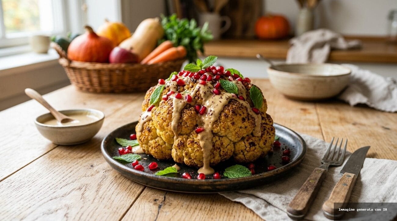 Cavolfiore Arrosto Intero con Crema di Tahina e Melagrana