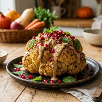 Cavolfiore Arrosto Intero con Crema di Tahina e Melagrana