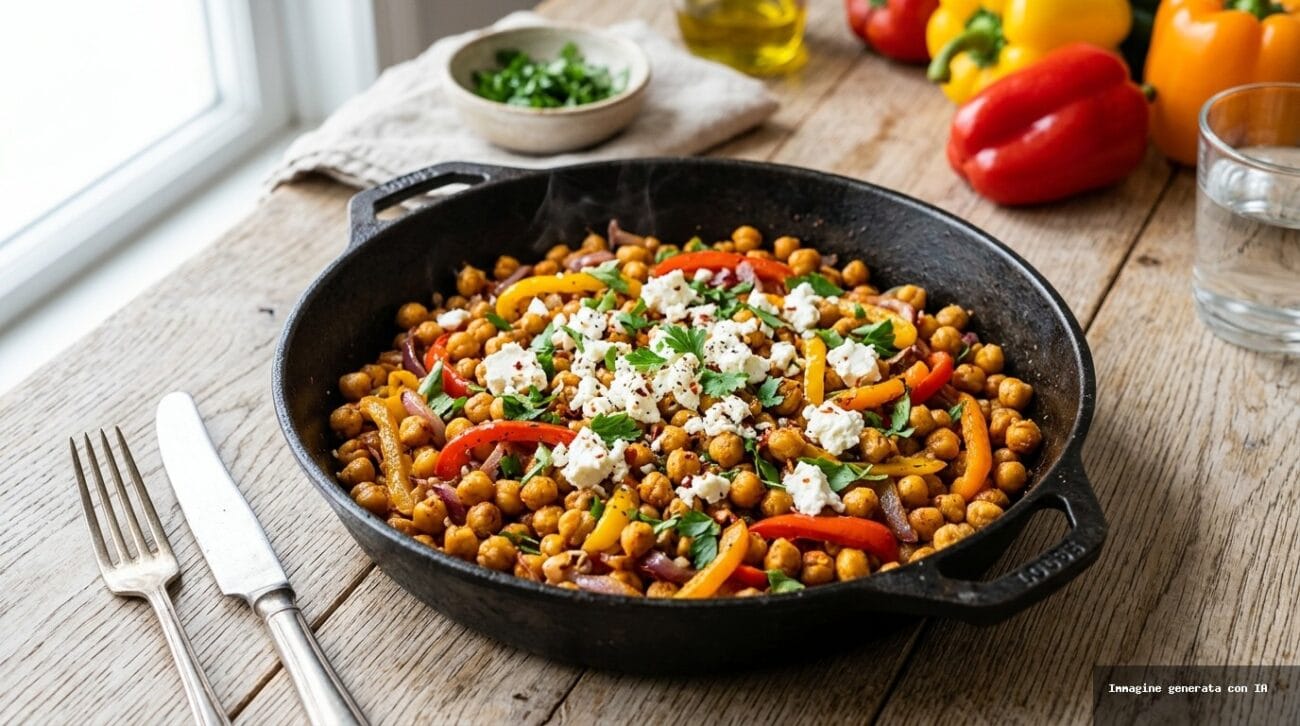 Ceci Croccanti in Padella con Peperoni e Feta