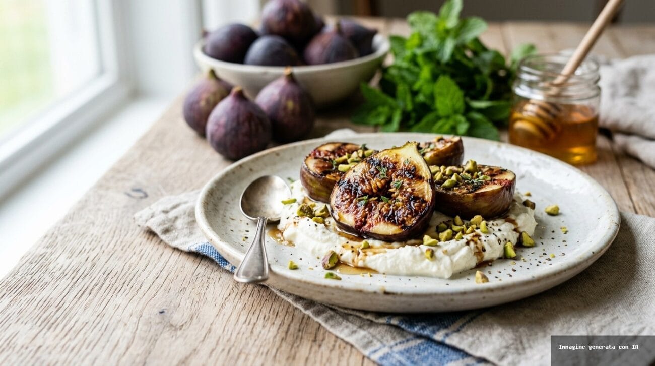 Fichi Grigliati Con Crema Di Ricotta E Pistacchi