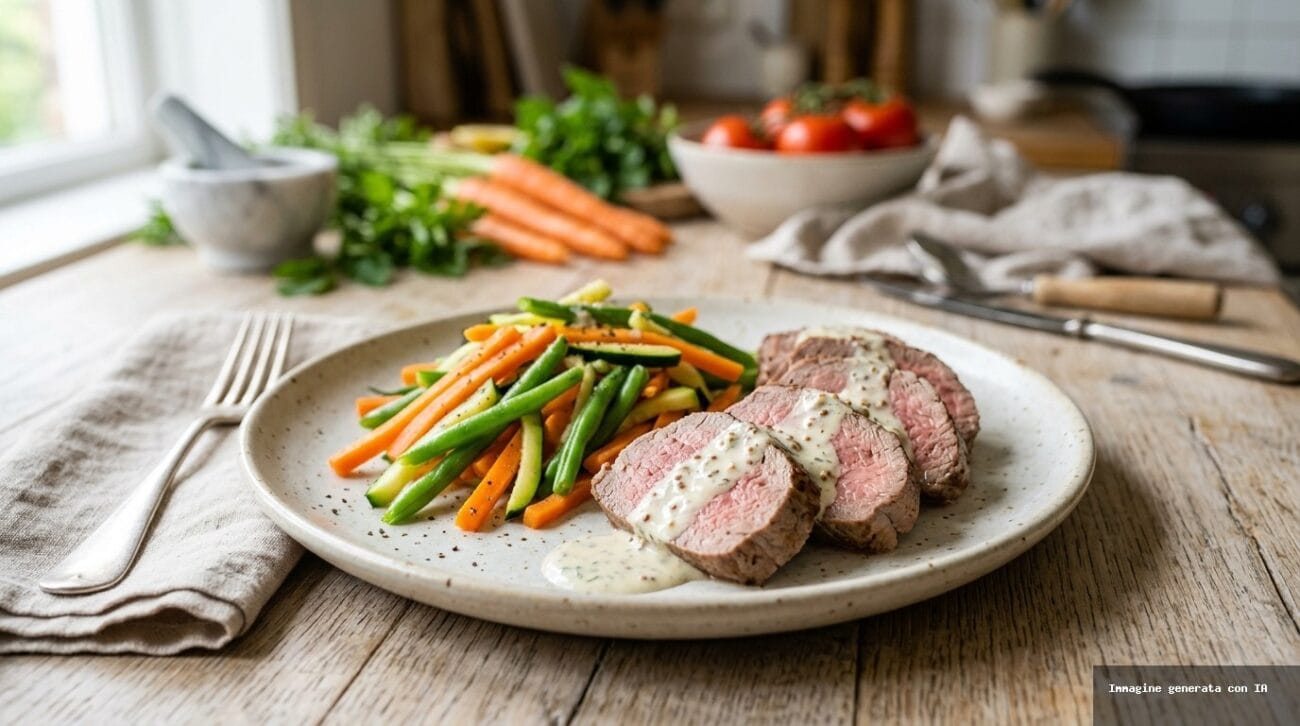 Filetto Di Manzo Al Vapore Con Verdure Di Settembre E Salsa Allo Yogurt