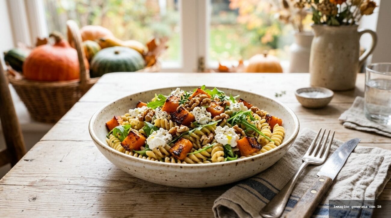 Insalata di Pasta Integrale con Zucca Arrosto, Ricotta e Noci