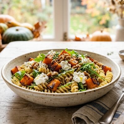 Insalata di Pasta Integrale con Zucca Arrosto, Ricotta e Noci