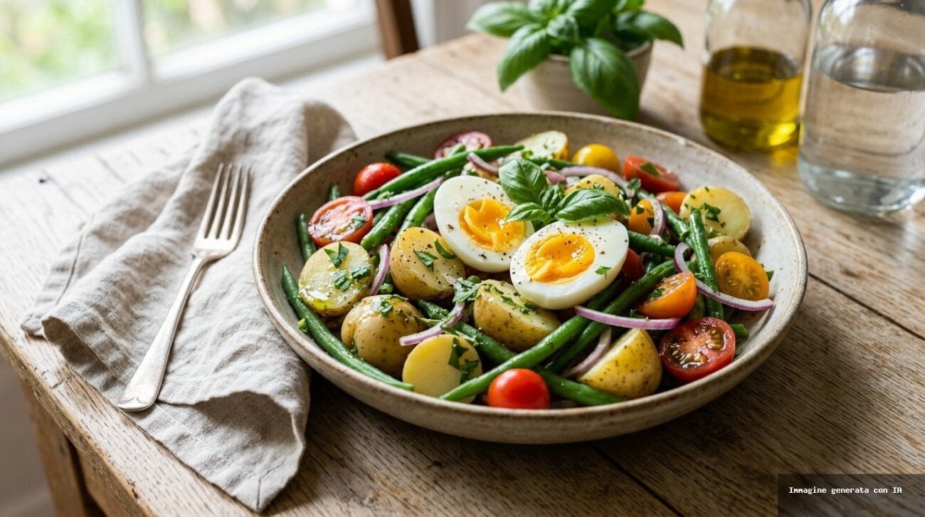 Insalata Tiepida di Patate e Fagiolini con Uova Sode e Senape