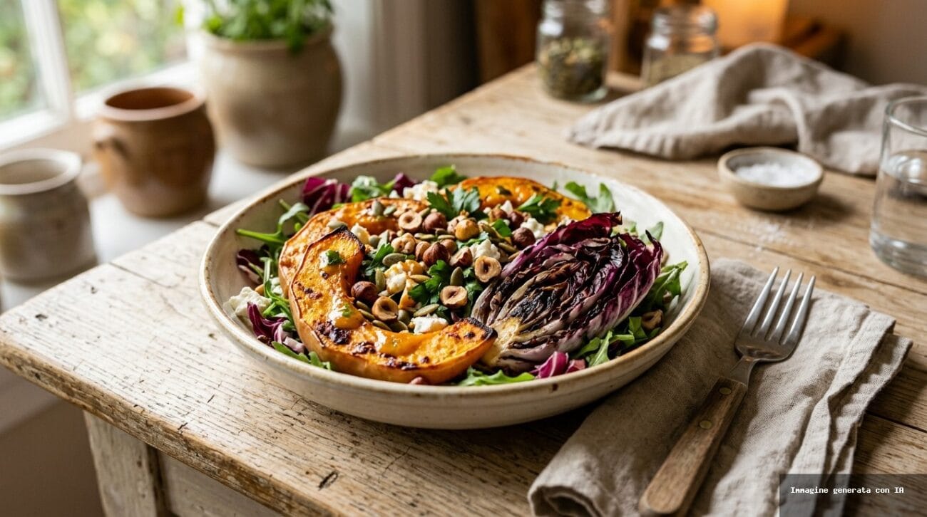 Insalata Tiepida di Zucca e Radicchio con Nocciole Croccanti