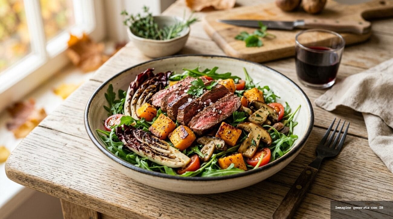 Insalata Tiepida di Manzo, Zucca e Funghi Porcini