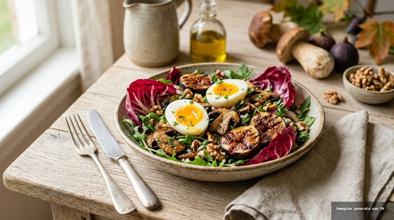 Insalata Tiepida di Uova Sode, Funghi Porcini e Fichi Grigliati