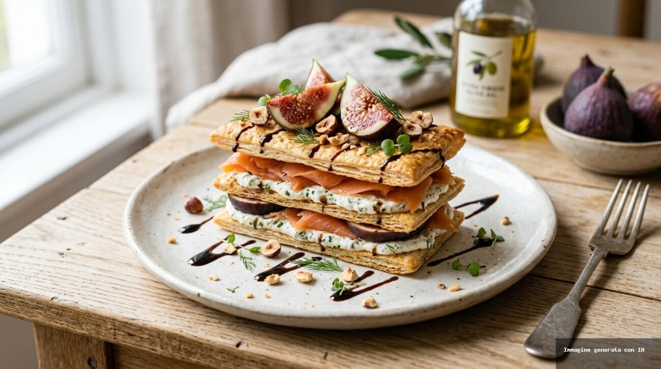 Millefoglie di Salmone al Forno con Fichi e Robiola