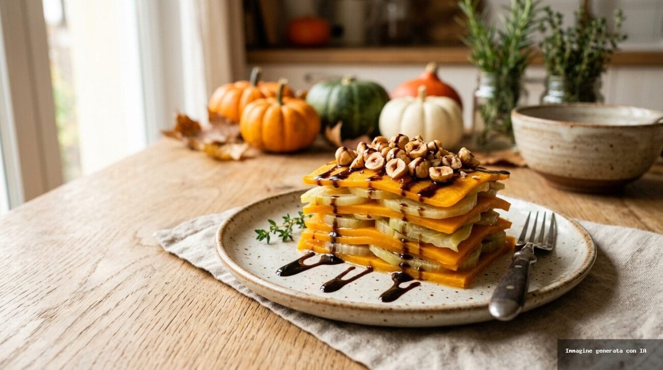 Millefoglie di Zucca e Finocchi al Vapore con Granella di Nocciole