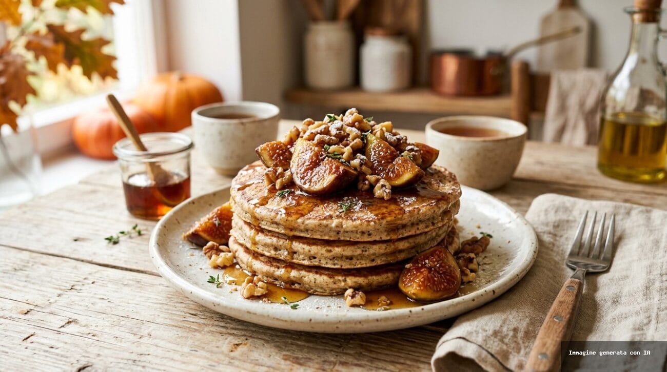 Pancake Proteici ai Fichi Caramellati con Crema di Ricotta