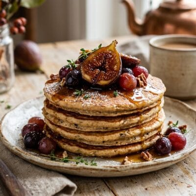 Pancake Proteici allo Yogurt Greco con Fichi e Uva Caramellati
