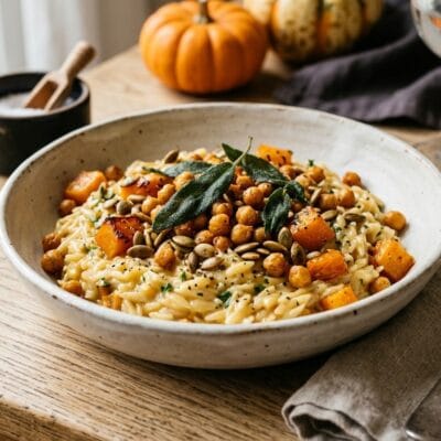 Pasta Risottata Zucca e Ceci Croccanti