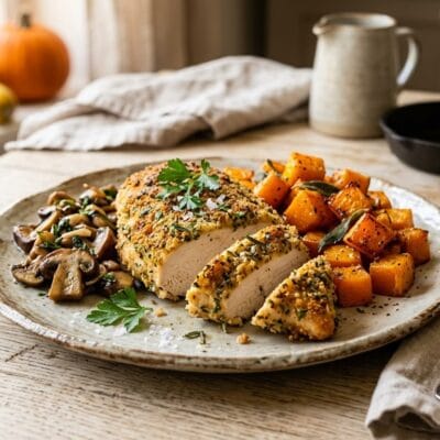 Tonno Grigliato in Crosta di Sesamo con Farro Fichi e Rucola