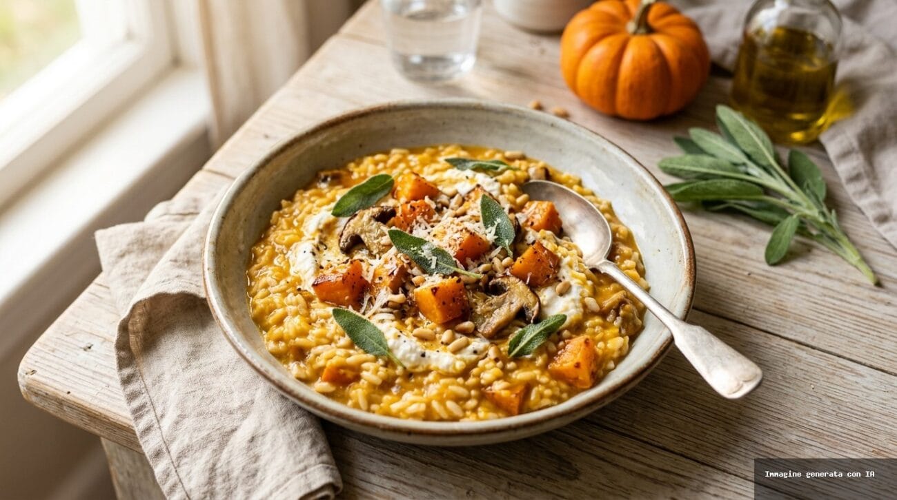 Risotto Autunnale con Zucca, Funghi Porcini e Crema di Ricotta
