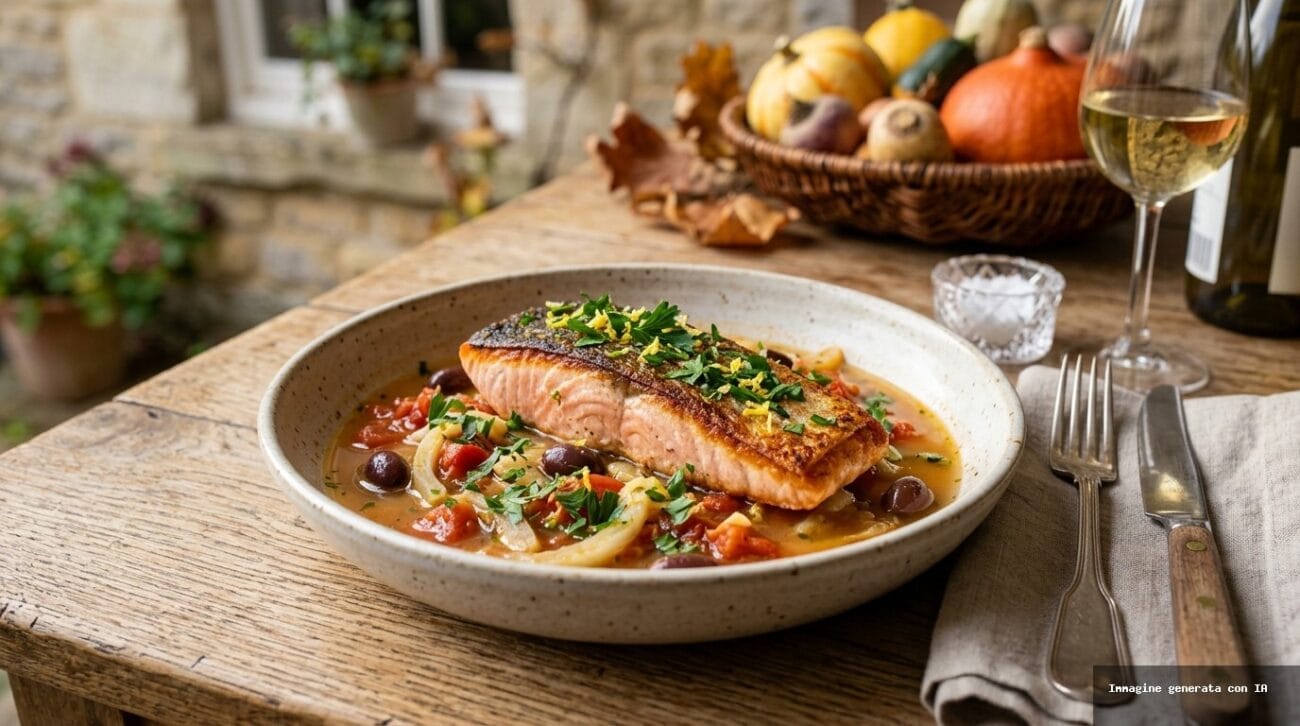 Salmone in Guazzetto con Finocchi e Pomodorini
