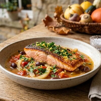Salmone in Guazzetto con Finocchi e Pomodorini