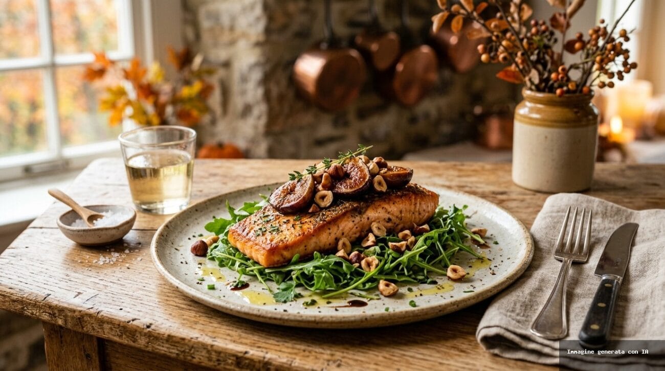 Salmone Scottato con Fichi Caramellati e Granella di Nocciole