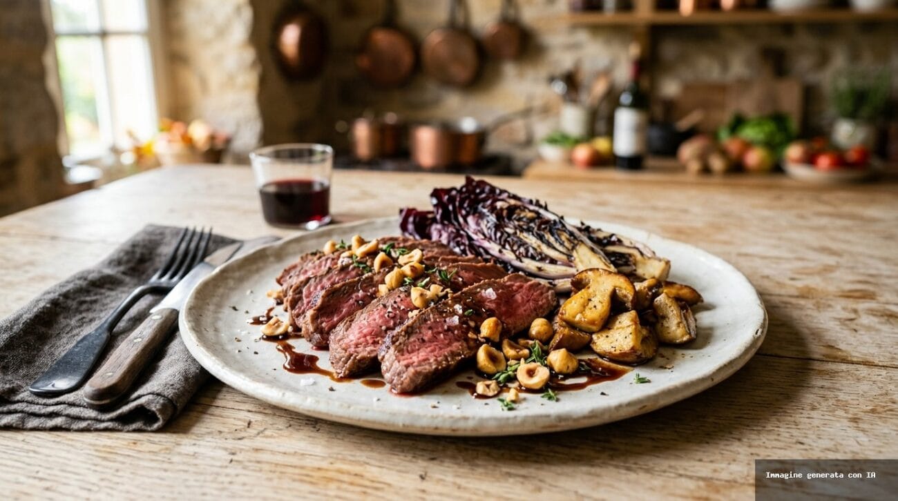 Tagliata di Manzo alla Griglia con Radicchio e Funghi Porcini