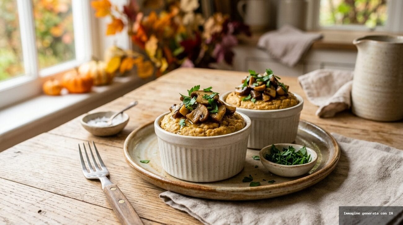 Tortini di Ceci e Ricotta al Vapore con Funghi Porcini
