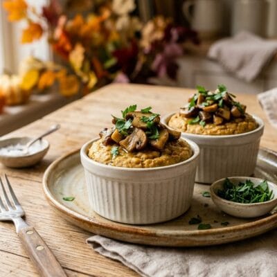 Tortini di Ceci e Ricotta al Vapore con Funghi Porcini