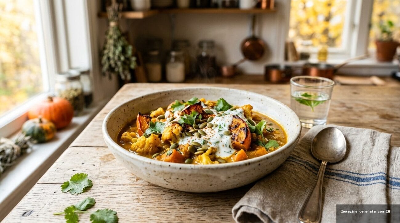 Zucca e Cavolfiore Brasati al Curry con Yogurt e Menta