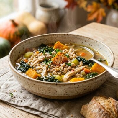 Pasta Risottata Zucca e Ceci Croccanti