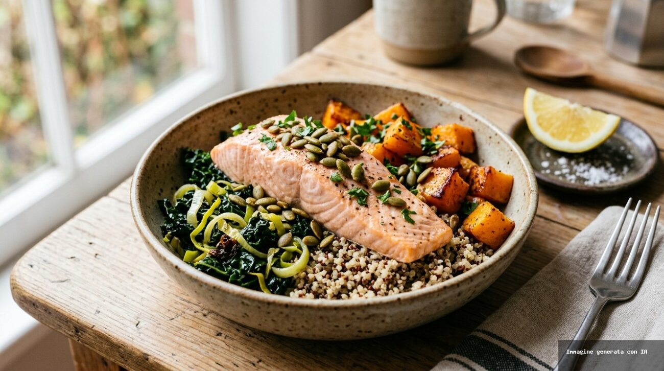 Bowl Autunnale al Vapore: Salmone, Quinoa e Zucca