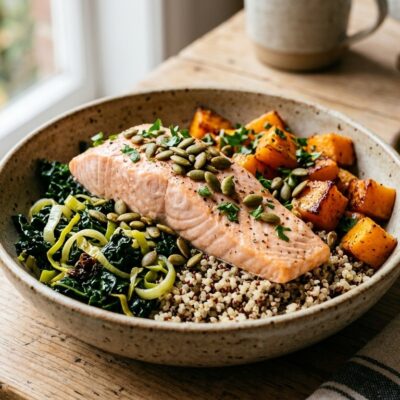 Bowl Autunnale al Vapore: Salmone, Quinoa e Zucca