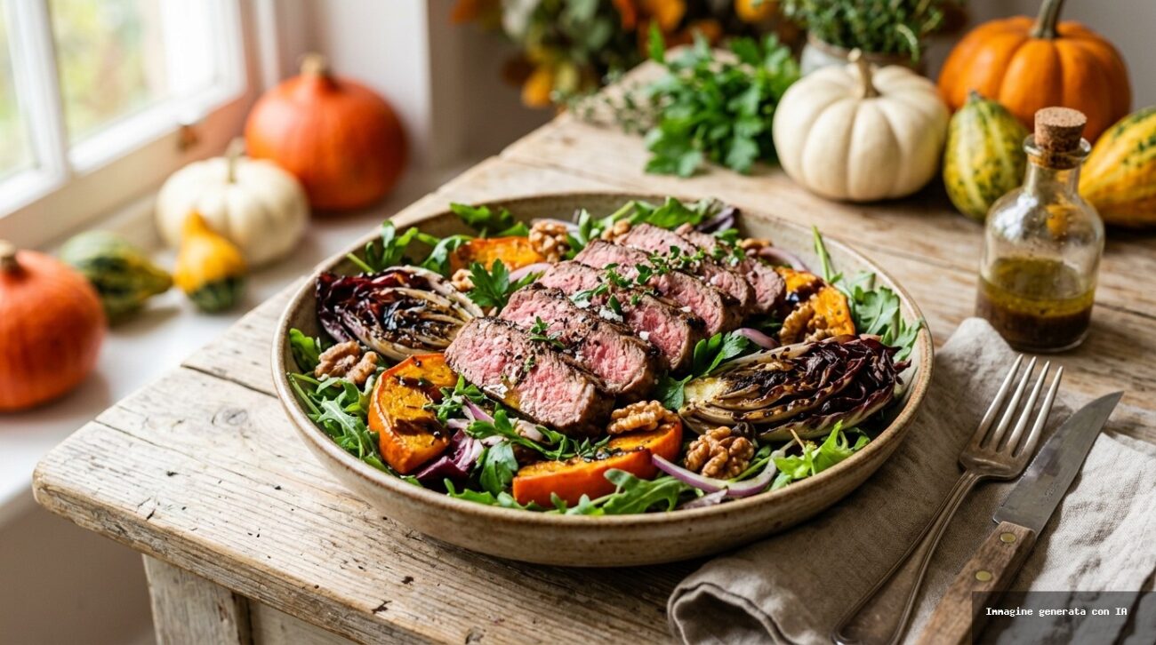 Insalata Tiepida Di Manzo Scottato Con Zucca E Radicchio