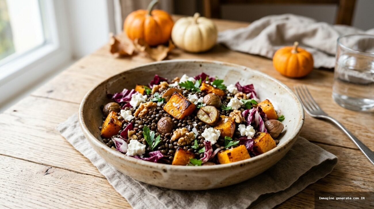 Insalata Tiepida di Lenticchie, Zucca Arrosto e Castagne