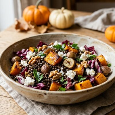 Insalata Tiepida di Lenticchie, Zucca Arrosto e Castagne