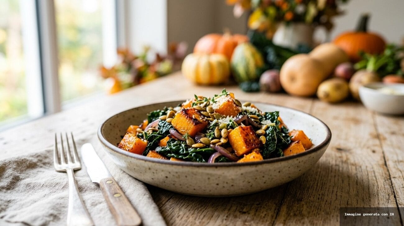 Padellata Autunnale di Zucca e Cavolo Nero con Semi Croccanti