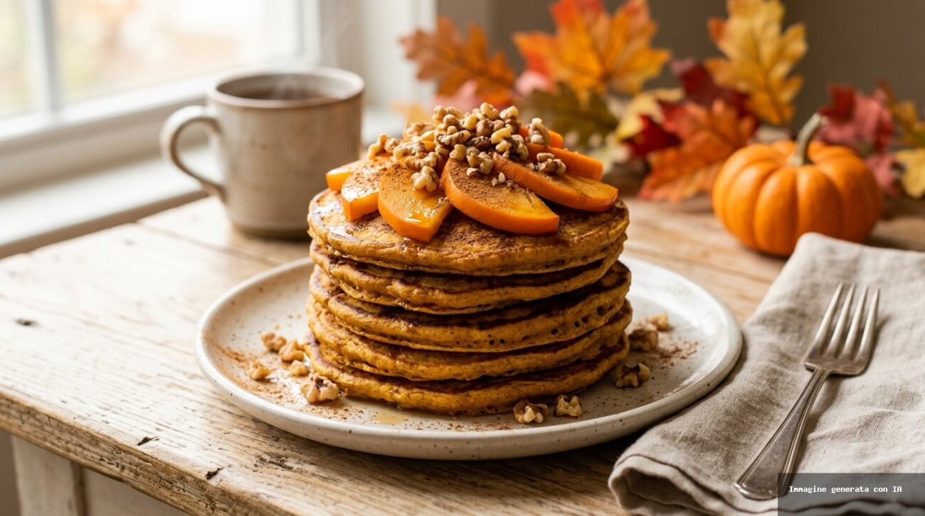 Pancake Proteici alla Zucca Grigliati con Cachi e Cannella