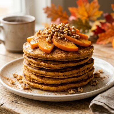 Pancake Proteici alla Zucca Grigliati con Cachi e Cannella
