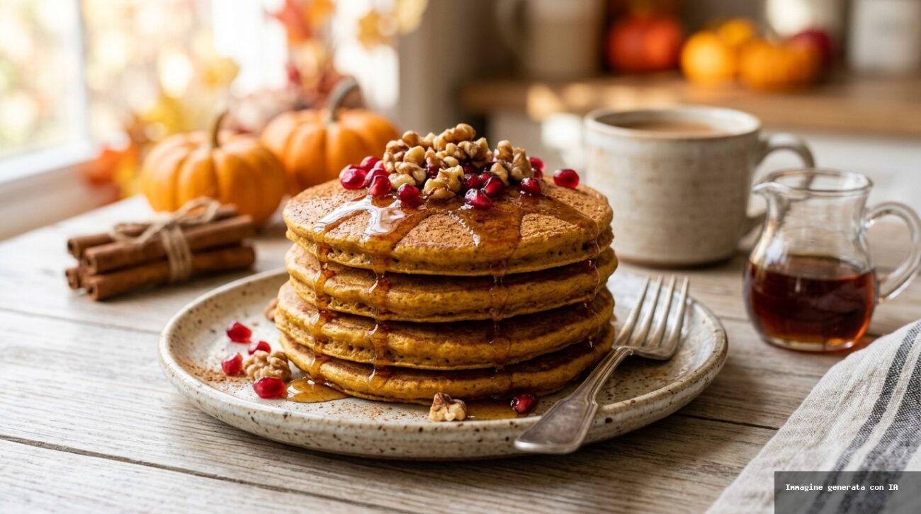 Pancake Proteici alla Zucca con Yogurt Greco e Melograno